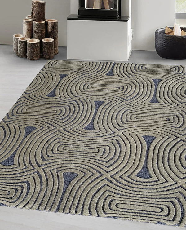 Rugslane Grey & White Color Modern Design 100% New Zealand Wool Handmade Carpet 4.6ft x 6.6ft