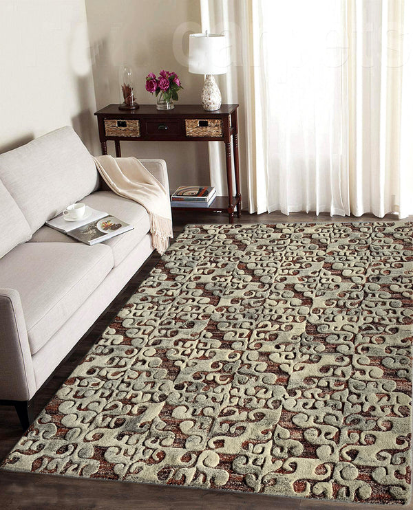 Rugslane Rust & White Color Modern Design 100% New Zealand Wool Handmade Carpet 4.6ft X 6.6ft