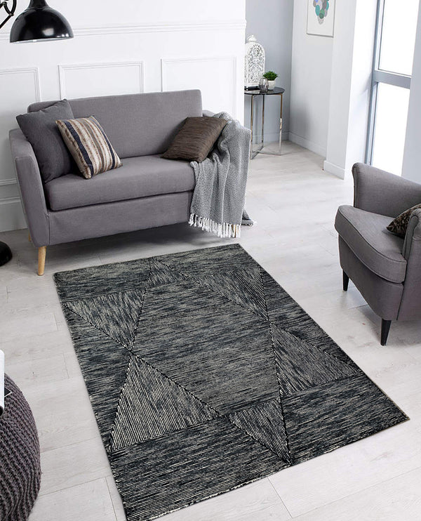 Rugslane Black & White Color Modern Design 100% New Zealand Wool Handmade Carpet 4.6ft x 6.6ft