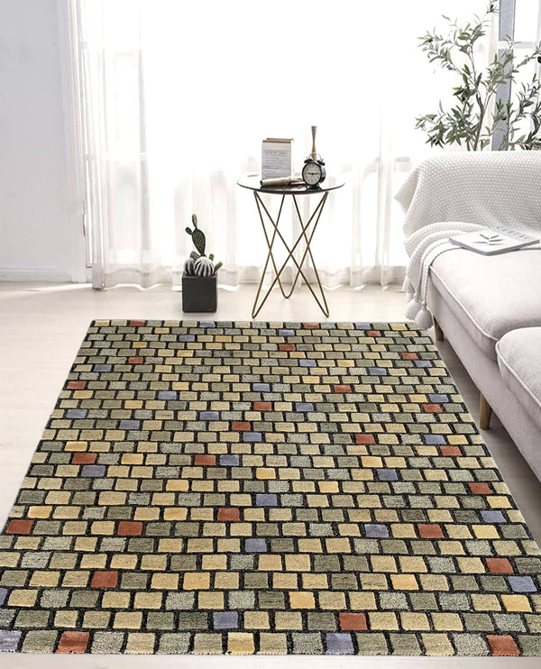 Rugslane Multi Color Modern Design 100% New Zealand Wool Handmade Carpet 4.6ft x 6.6ft,