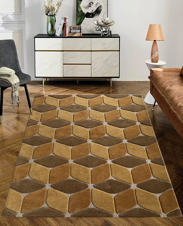 Rugslane Gold Color Modern Design 100% New Zealand Wool Handmade Carpet  4.6ft x 6.6ft