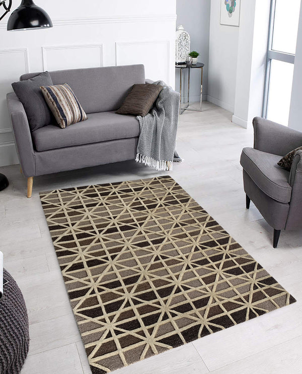Rugslane Beige & Grey Traditional Modern Design 100% New Zealand Wool Handmade Carpet 4.6ft X 6.6ft