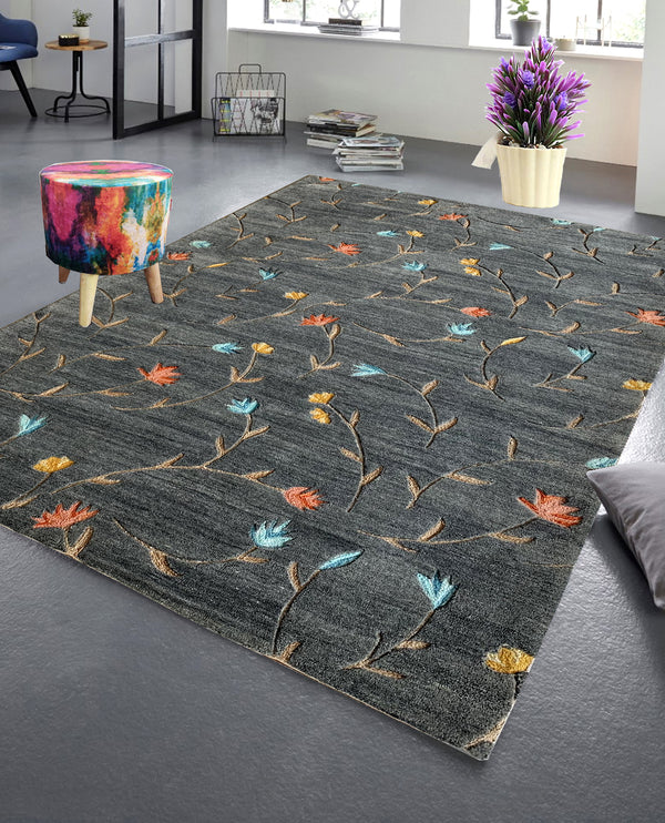 Rugslane Grey Color Traditional Design 100% New Zealand Wool Handmade Floral Carpet 5.8ft X 8.0ft