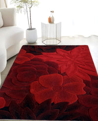 Rugslane Red Color Floral Design 100% New Zealand Wool Handmade Carpet 4.0ft X 5.6ft
