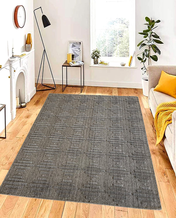 Rugslane Loom Knotted Natural Grey Silver Textured Color Modern Design Luxurious  Carpet 5.7 ft x 7.7 ft