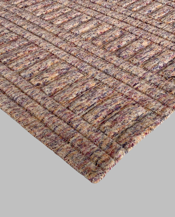 Rugslane Pink Multi Box Design Textured Wool &Viscose Mix Loom Knotted Carpet 5.6ft X 7.6ft