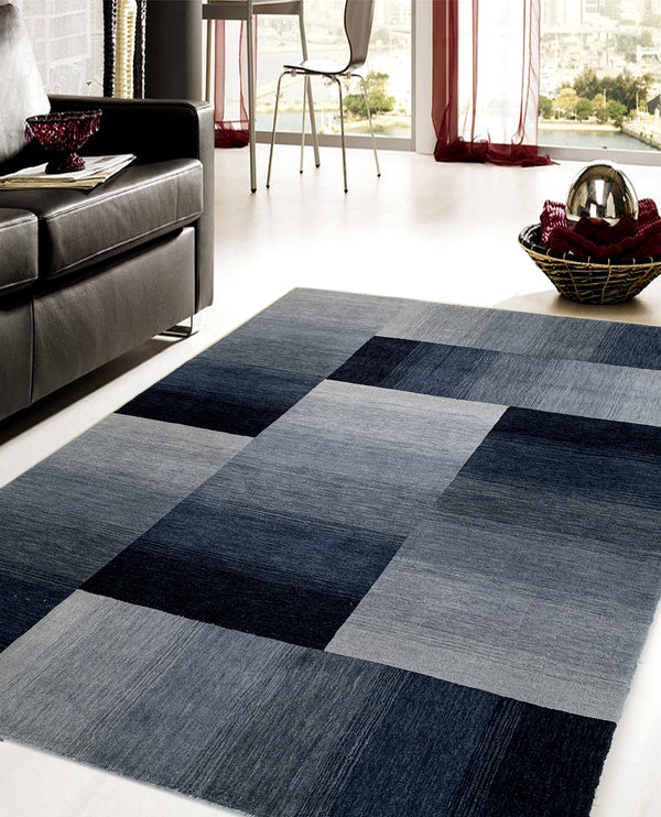 Rugslane Hand Knotted Natural Grey Blue Textured Color Border Design Luxurious GABBEH Carpet 4.ft x 6 ft