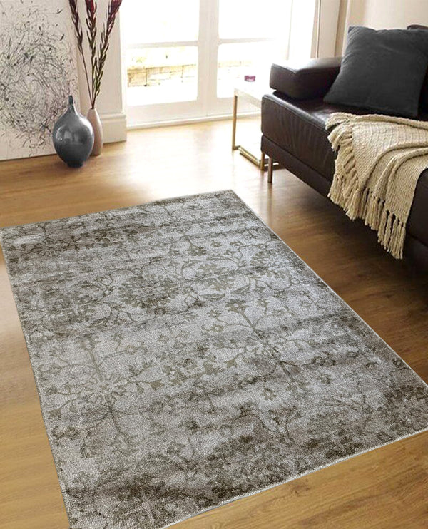 Rugslane Silver Color Floral Design Bamboo silk Carpet 4.6ft X 6.6ft