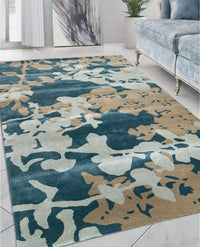 Rugslane Turquoise Color Floral Design Wool & Viscose Mix Handmade Carpet 5ft X 8ft