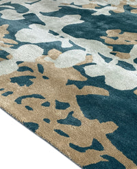 Rugslane Turquoise Color Floral Design Wool & Viscose Mix Handmade Carpet 5ft X 8ft