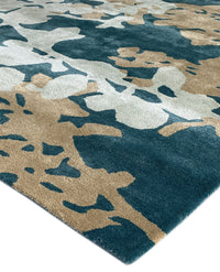 Rugslane Turquoise Color Floral Design Wool & Viscose Mix Handmade Carpet 5ft X 8ft