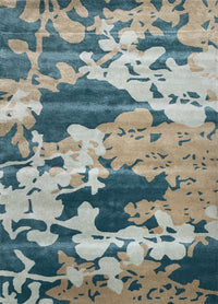 Rugslane Turquoise Color Floral Design Wool & Viscose Mix Handmade Carpet 5ft X 8ft
