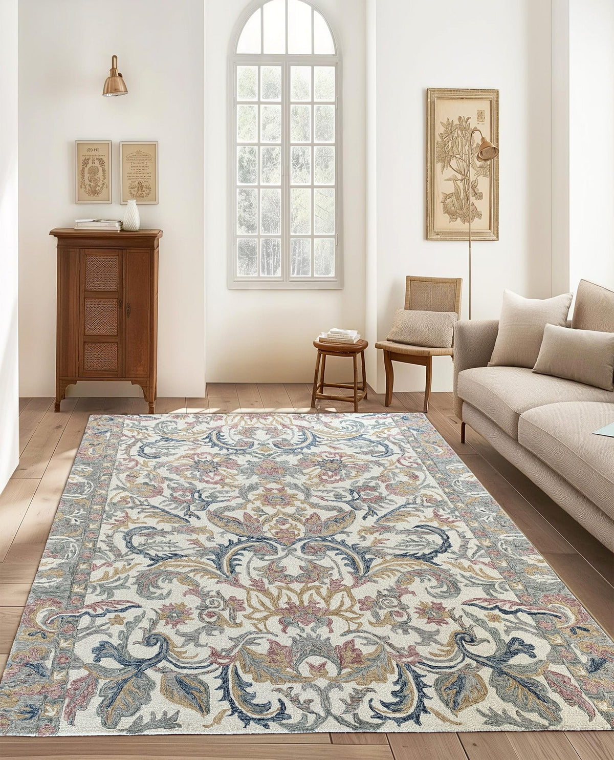 Rugslane Multi Color Floral Design Handmade Carpet 8ft X 10ft