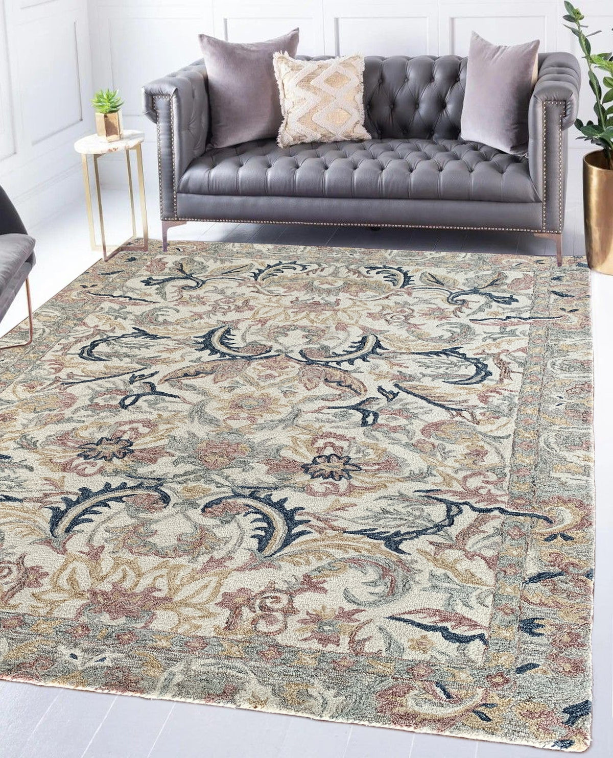 Rugslane Multi Color Floral Design 100% New Zealand Wool  Carpet 6ft X 9ft