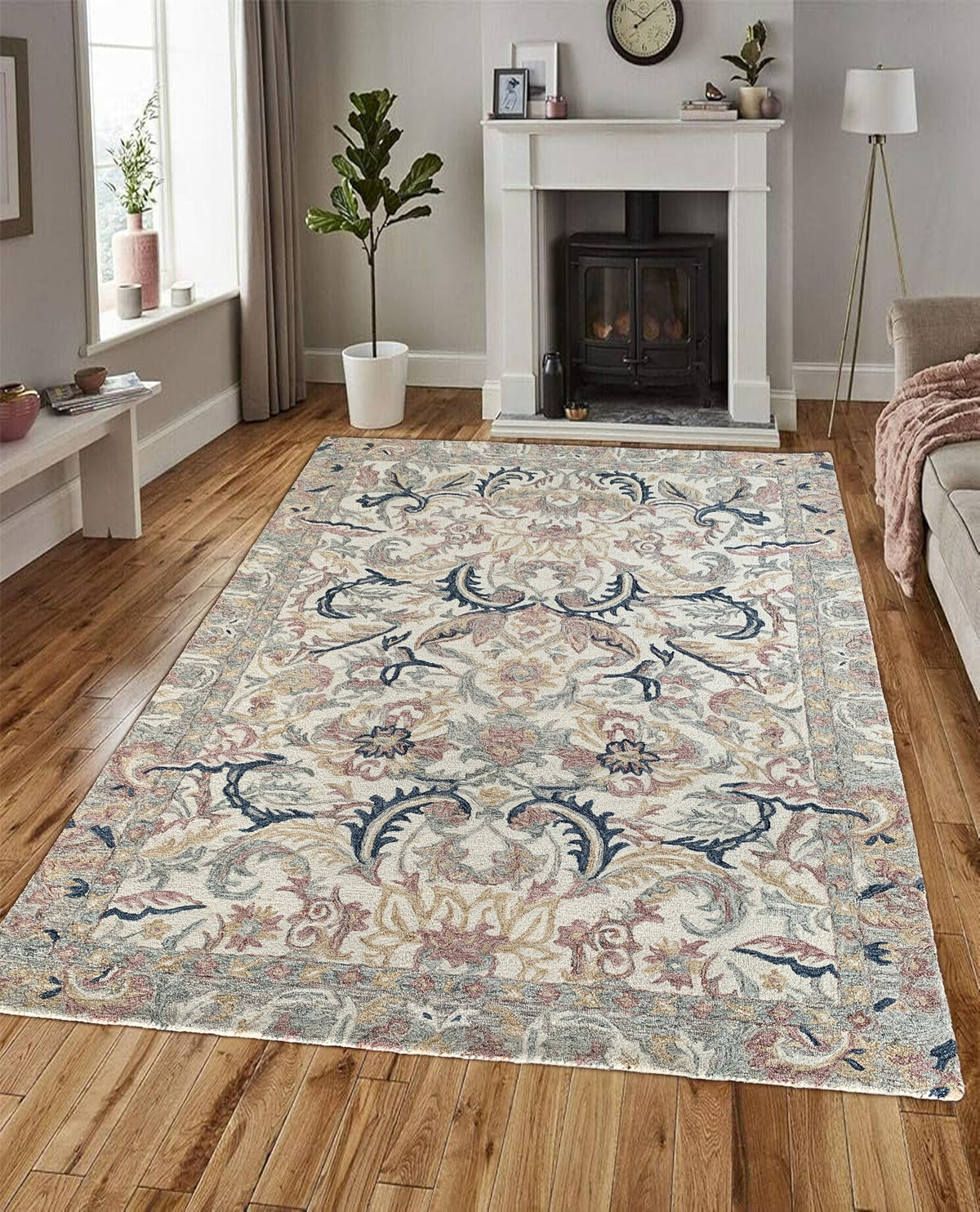 Rugslane Multi Color Floral Design 100% New Zealand Wool  Carpet 6ft X 9ft