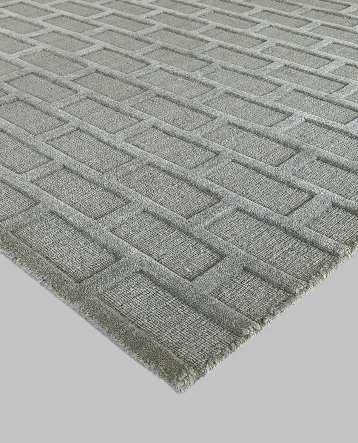 Rugslane Plain Textured Wool and Viscose Mix Textured Box Design Silver High Low Carpet 5ft X 7ft