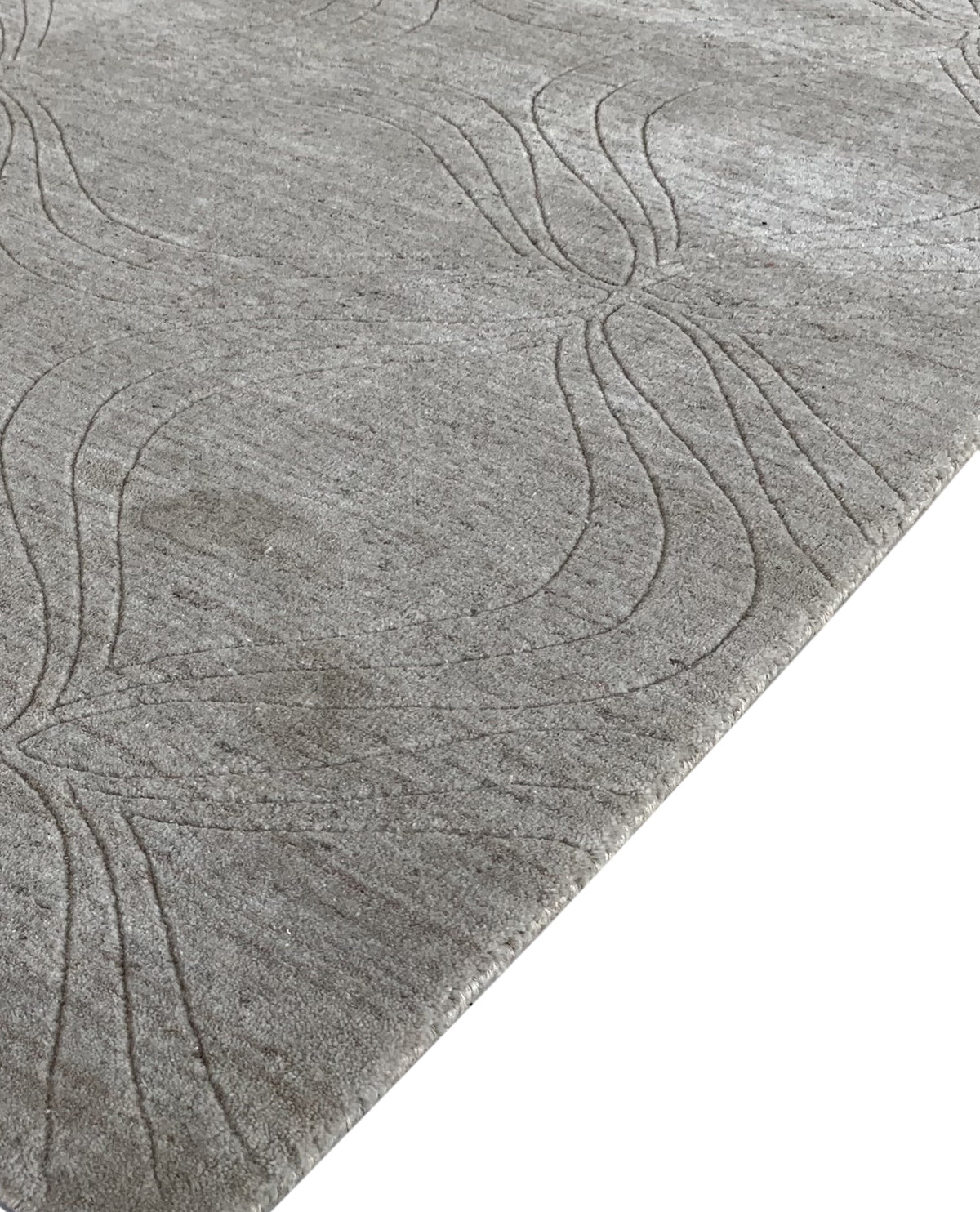 Rugslane Plain Textured Wool Viscose Mix Textured Self Damask Design Silver Grey  Color Carpet 4.7ft X 5.5ft