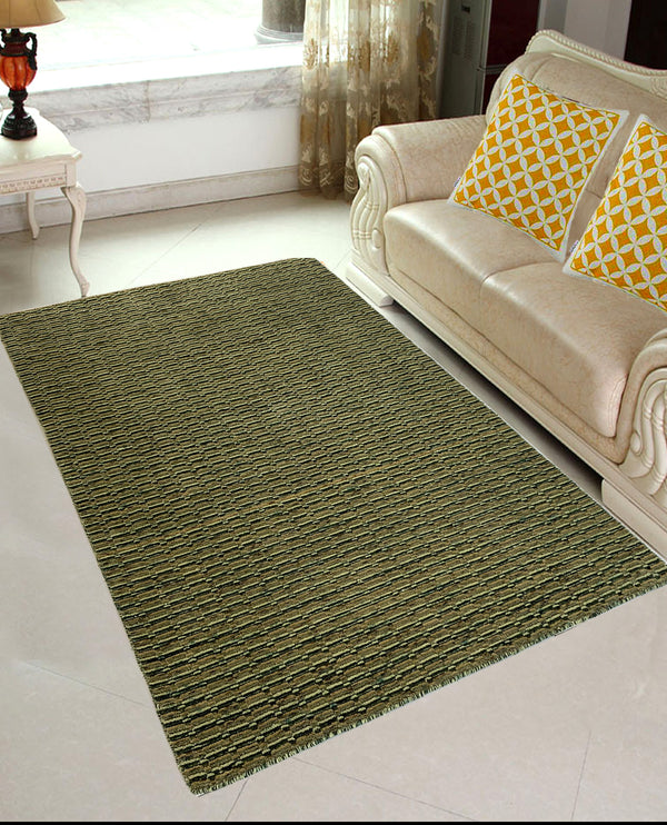 Rugslane Plain Textured Woolen Box Design Green Carpet 4.6ft X 6.6ft