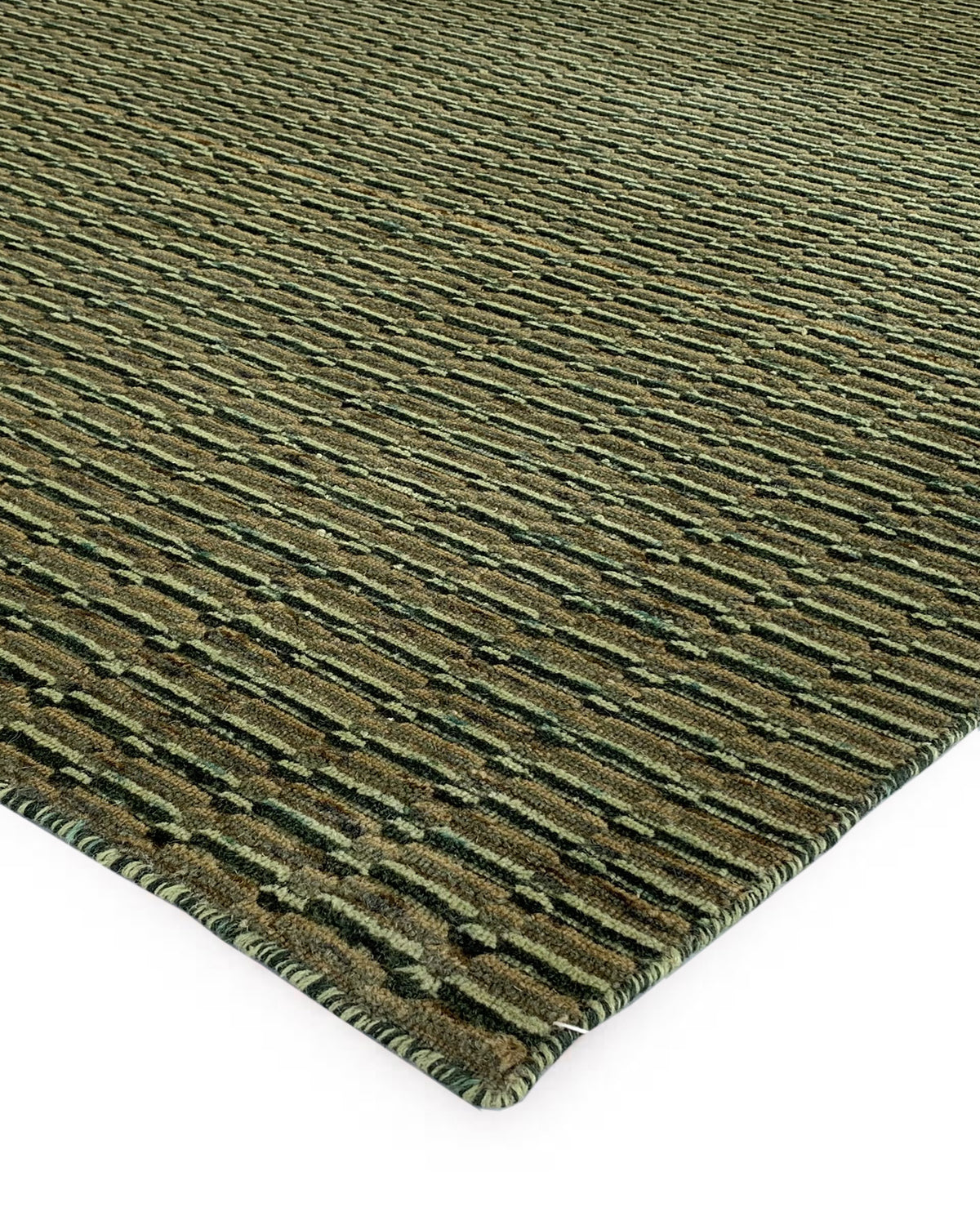 Rugslane Plain Textured Woolen Box Design Green Carpet 4.6ft X 6.6ft