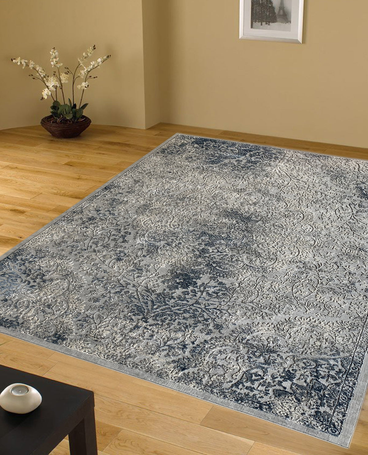 Rugslane Blue Floral Wool & Viscose Carpet 8ft X 10ft