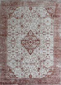 Rugslane White & Rust Floral 100% Viscose Carpet 5.1ft X 7.4ft