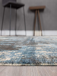 Rugslane Moderno Charcoal Blue Beige Abstract Design Luxurious 100% Banana Silk Carpet 8 ft X 10 ft