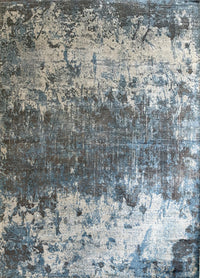 Rugslane Moderno Charcoal Blue Beige Abstract Design Luxurious 100% Banana Silk Carpet 8 ft X 10 ft