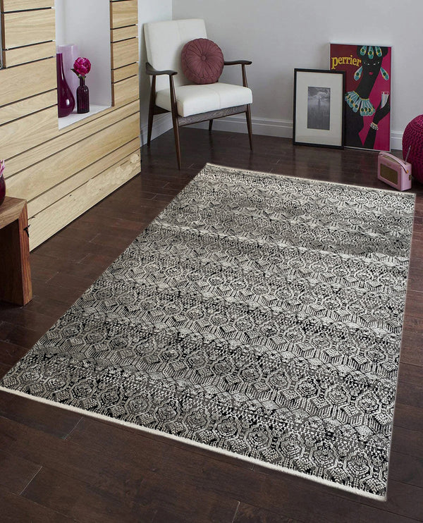 Rugslane Silver Modern Wool & Viscose Carpet 6.6ft X 9.9ft