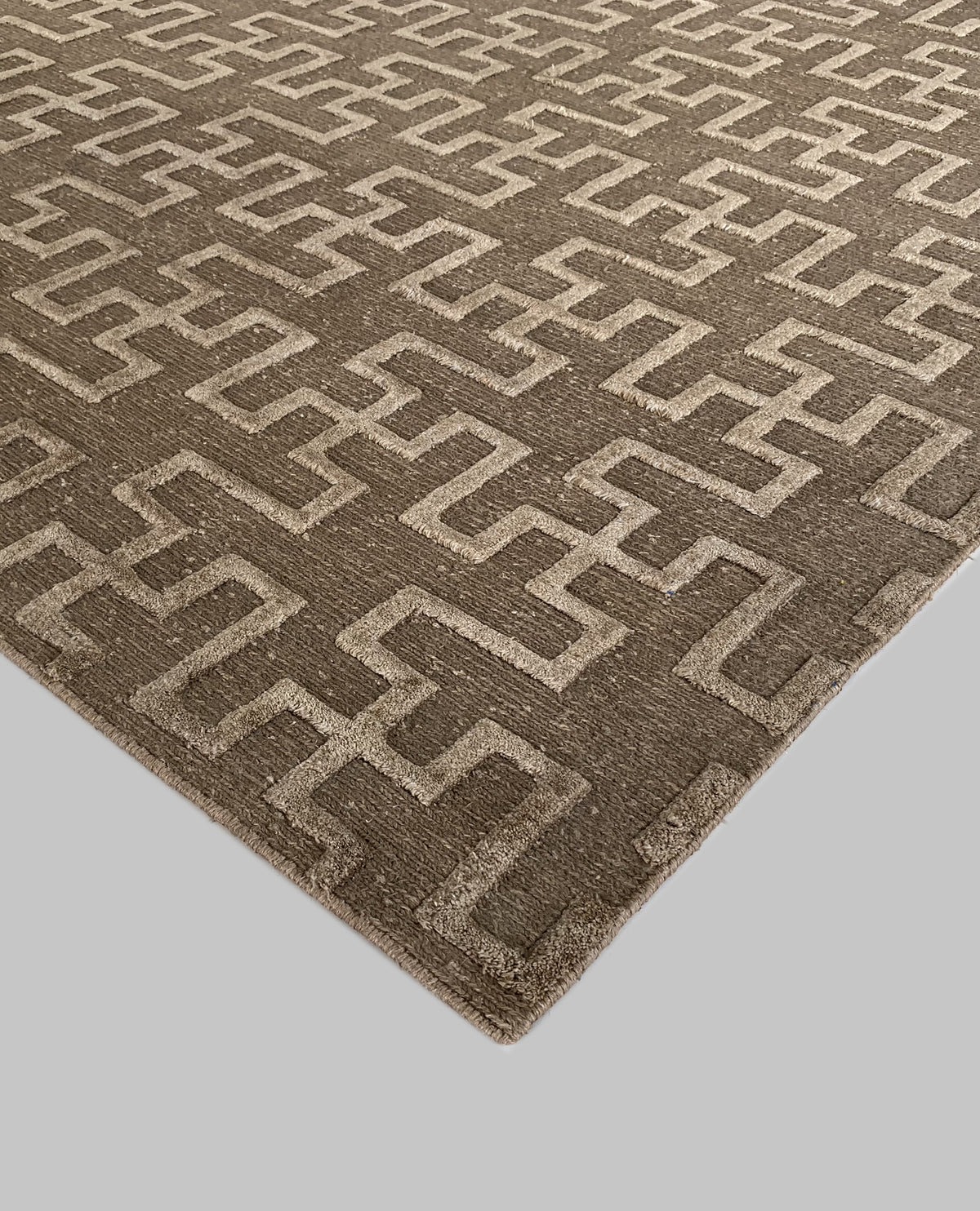 Rugslane Hand Knotted Sumack Weave Beige 100% Wool Trellis Design Luxurious Carpet 5ft X 8ft