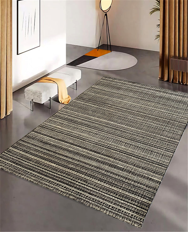 Rugslane Dark Brown & White Box Design Textured Wool &Viscose Mix Loom Knotted Carpet 5.7 ft X 7.10 ft