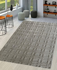Rugslane Plain Textured Wool and Viscose Mix Textured Box Design Silver High Low Carpet 5ft X 8.ft
