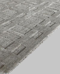 Rugslane Plain Textured Wool and Viscose Mix Textured Box Design Silver High Low Carpet 5ft X 8.ft