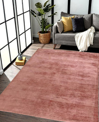 Rugslane Hand Knotted Pink Plain Botanical Silk Luxurious Carpet 5ft X 7ft
