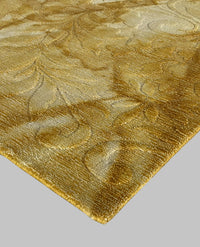 Rugslane Hand Knotted Yellow Gold Shaded Wool & viscose Mix High Low Embossed FLORAL Carpet 5.7 ft X 7.10 ft