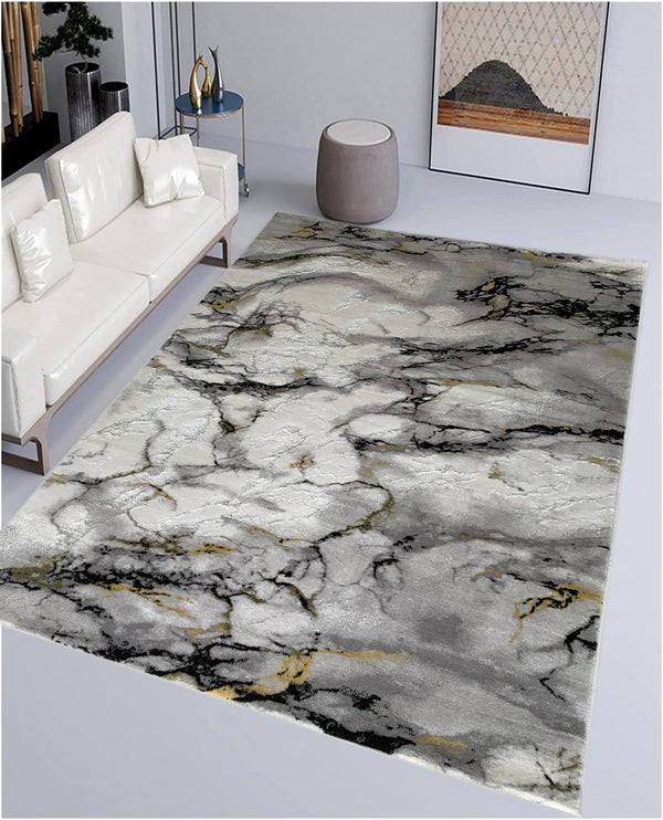 Rugslane Grey White Abstract Wool & Viscose Carpet