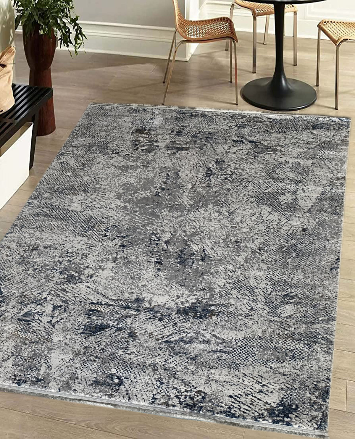 Rugslane Grey Abstract Wool & Viscose Carpet 5.3ft X 7.7ft