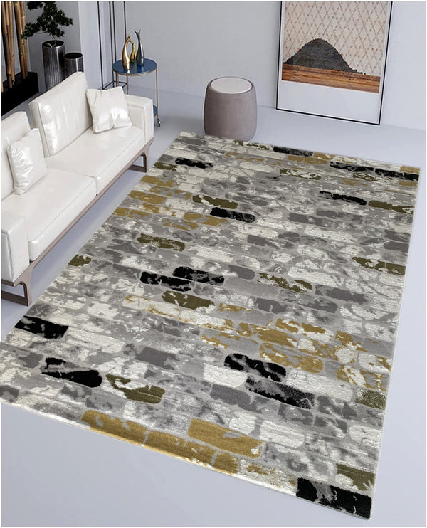 Rugslane Grey Gold Modern Wool & Viscose Carpet 5.0ft X 7.6ft