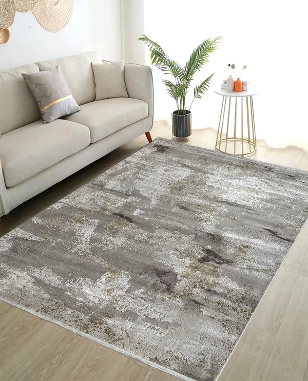 Rugslane Supreme  Silver Off White Modern Abstract Premium Botanical Silk Carpet 6.6ft X 9.9ft