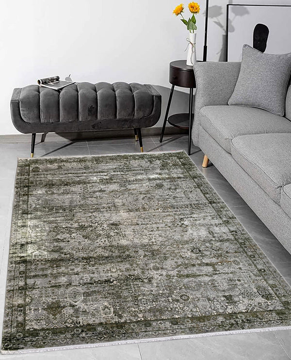 Rugslane Supreme Silver Green Transitional Premium Botanical Silk Carpet 6.6ft X 9.9ft