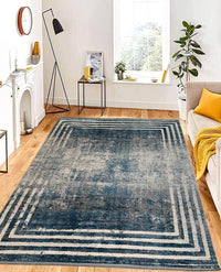 Rugslane Medium Blue Contemporary  Modern Erased Design Premium Botanical Silk Carpet 8ft X 11ft