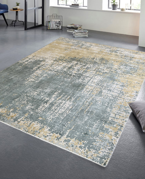 Rugslane Grey and Yellow Color Abstract Design 100% Viscose  Carpet 6.0ft X 9.0ft