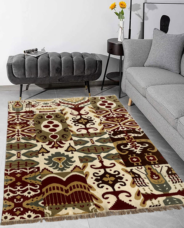 Hand Knotted Woollen Persian Weave Modern Design Multi Color Hand knotted Carpet 5.6ft X 7.6ft