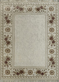 Hand Knotted White Tibetan Weave Wool Silk Carpet 5.6ft X 8.6ft