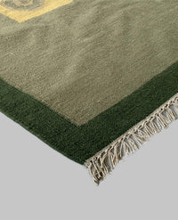 Rugslane Flatweave Kilim Durry Light Green Ground With Box Leaf Floral Design Woolen Durry 4ft x 6ft