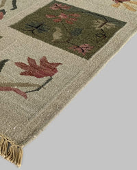 Rugslane Flatweave Kilim Durry Light Green Ground With Box Leaf Floral  Design Woolen Durry 4ft x 6ft