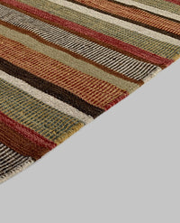 Rugslane Flatweave Kilim Durry Multi Color Tradition Stripe Design Woolen Durry 4 ft x 6 ft