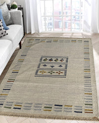 Rugslane Flateweave Killim Durry White Plain Ground Modern Design Carpet 4ft x 6ft