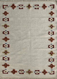 Rugslane Flatweave Kilim Durry White Plain Ground With Rust Leaf Border Design Woolen Durry 4ft x 6ft