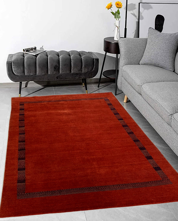 Rugslane Hand Knotted Woolen Red Color Border Design Luxurious GABBEH Carpet 5 ft x 8 ft