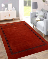 Rugslane Hand Knotted Woolen Red Color Border Design Luxurious GABBEH Carpet 5 ft x 8 ft